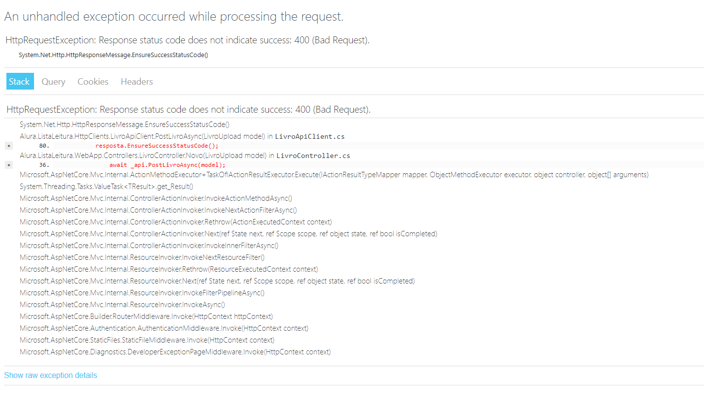 HttpRequestException: Response status code does not indicate success: 400 Bad Request