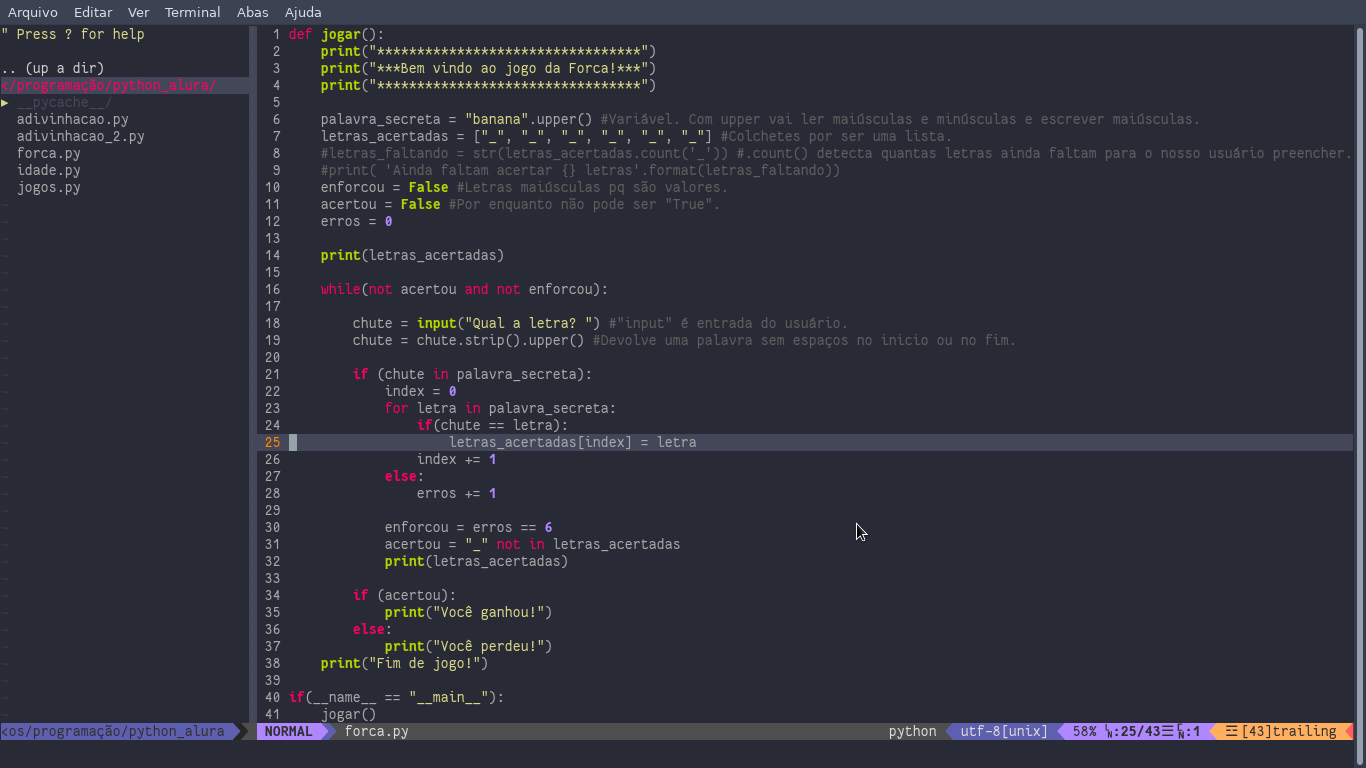 Jogo da Forca, Python: avançando na linguagem