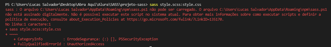 Erro que aparece ao executar o código: