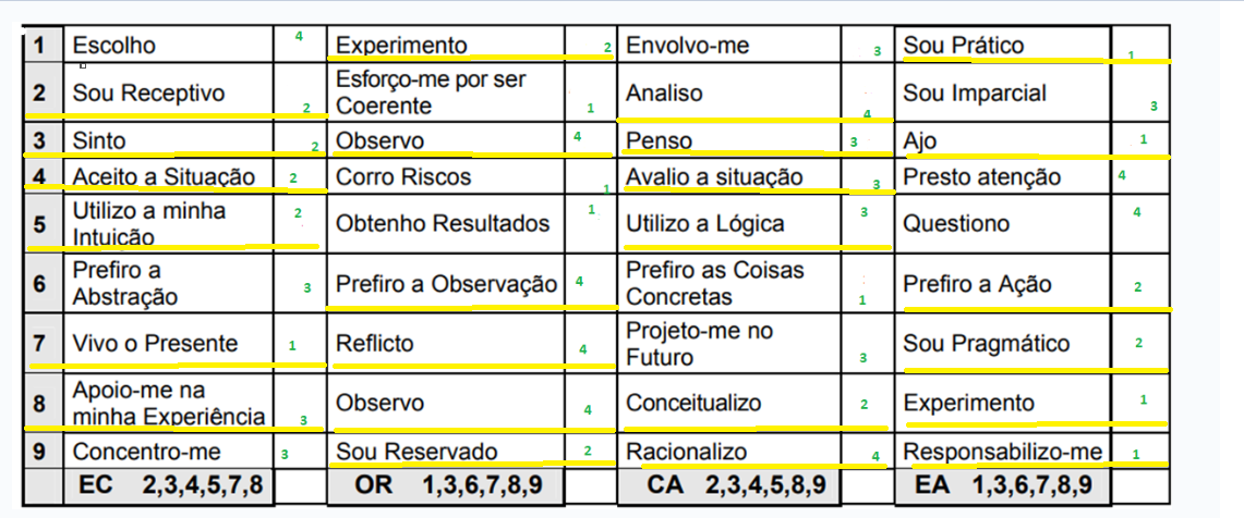 inventário com os estilos de aprendizagem