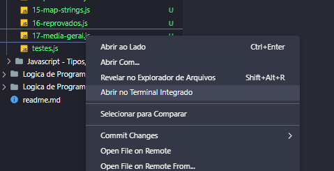 Imagem da opção de abrir no terminal integrado