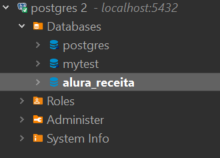 database alura_receita criado no DBeaver