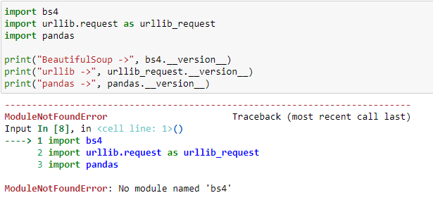 A biblioteca bs4 não e importada!