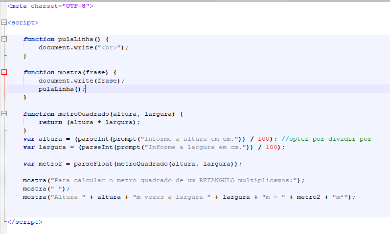 A imagem mostra o código de uma calculadora criada em HTML e JavaScript