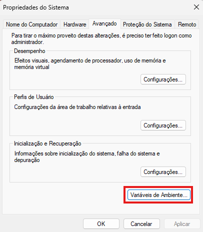 Tela de busca para o termo "variáveis" no Windows 10