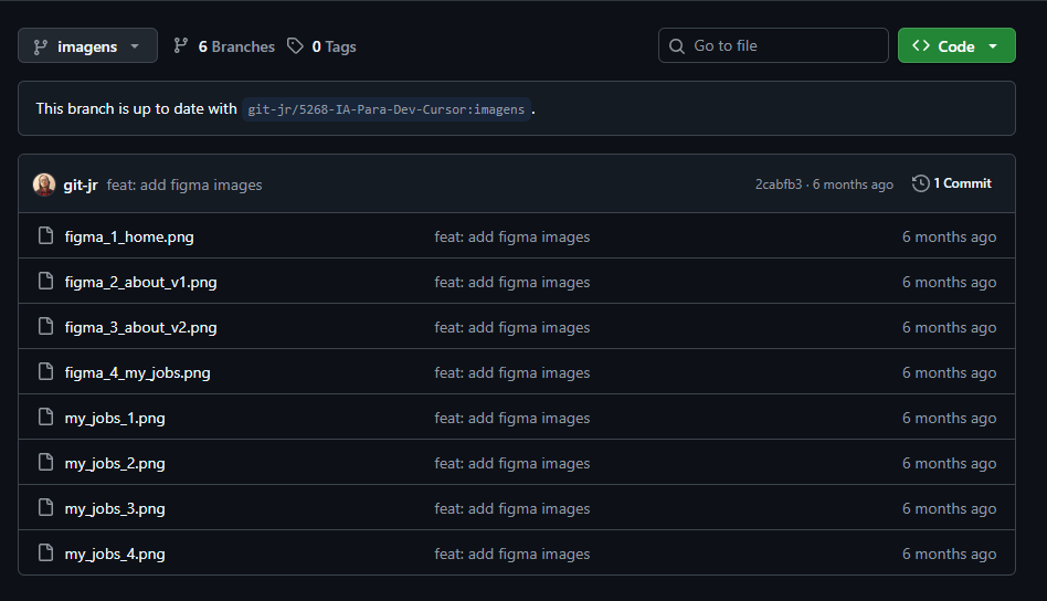Página dos arquivos no Github