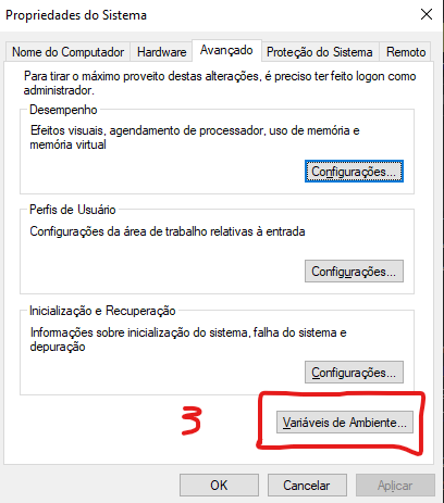 Botão da Variaveis de Ambiente