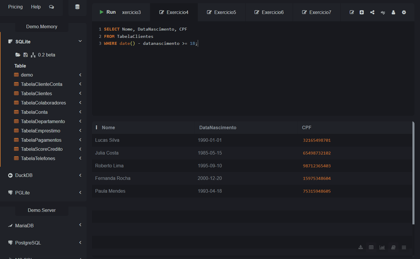 Foto do output(saída) da query