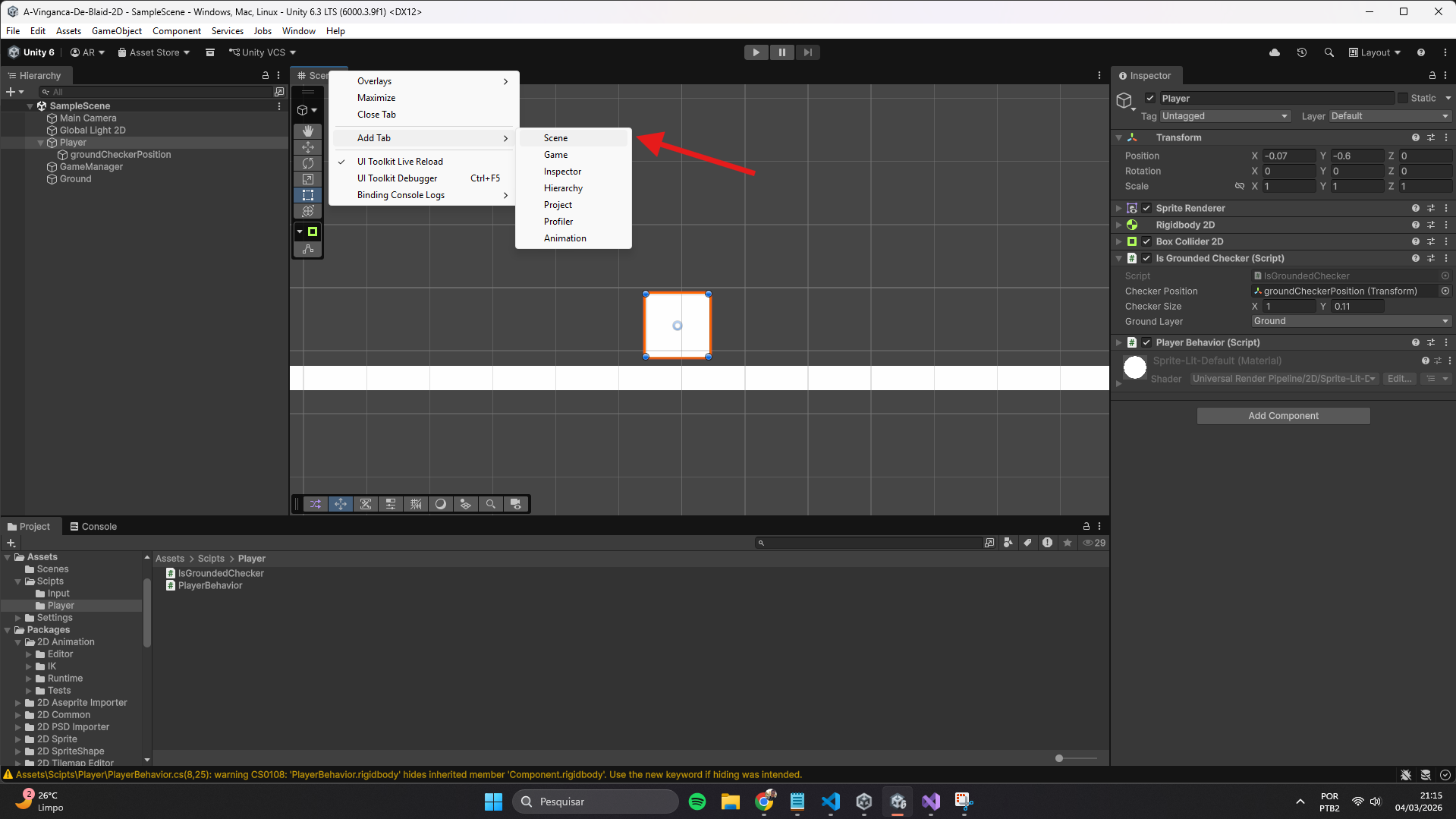 Adicionando nova Scene
