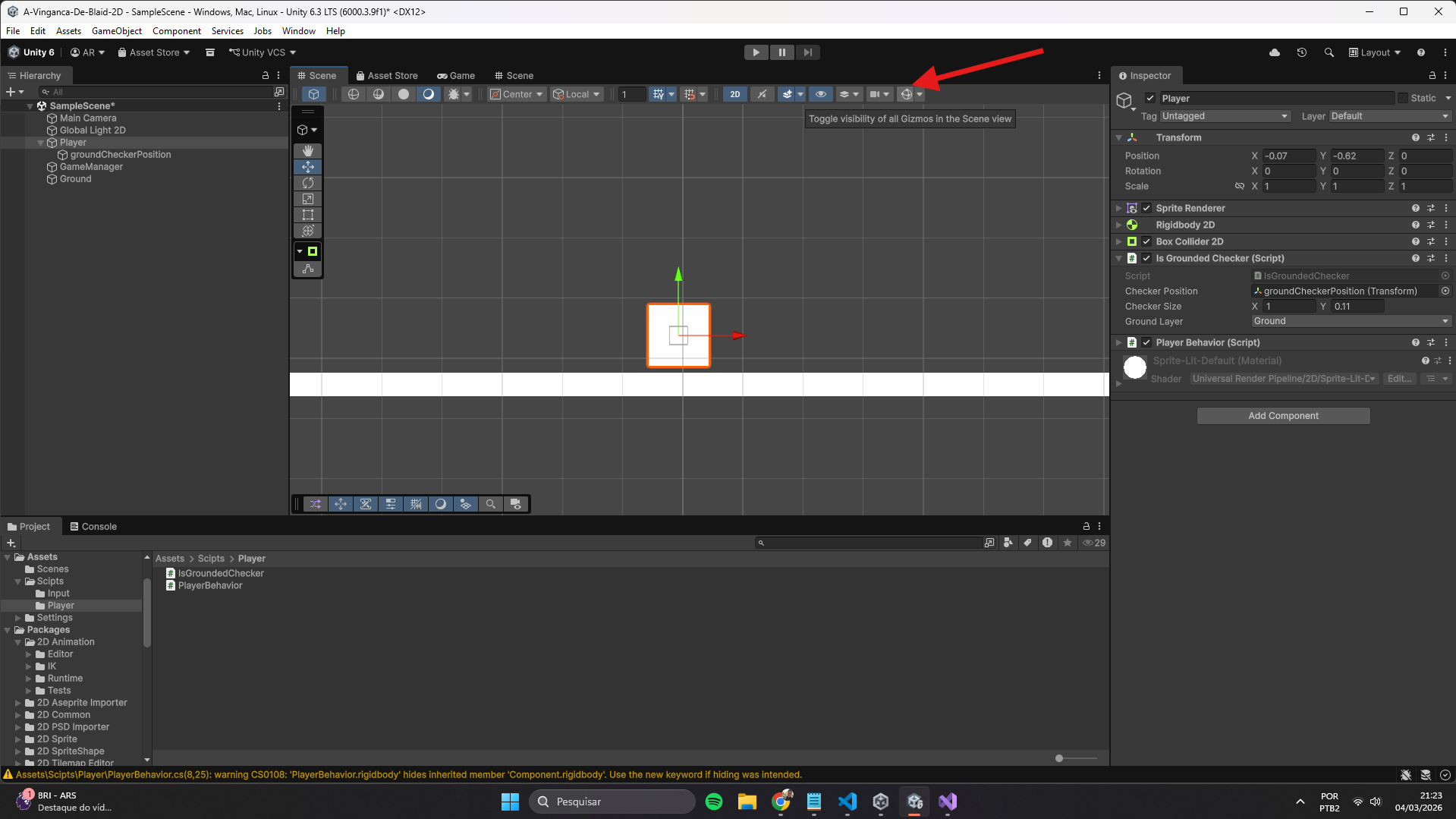 Botão de toggle de Gizmos