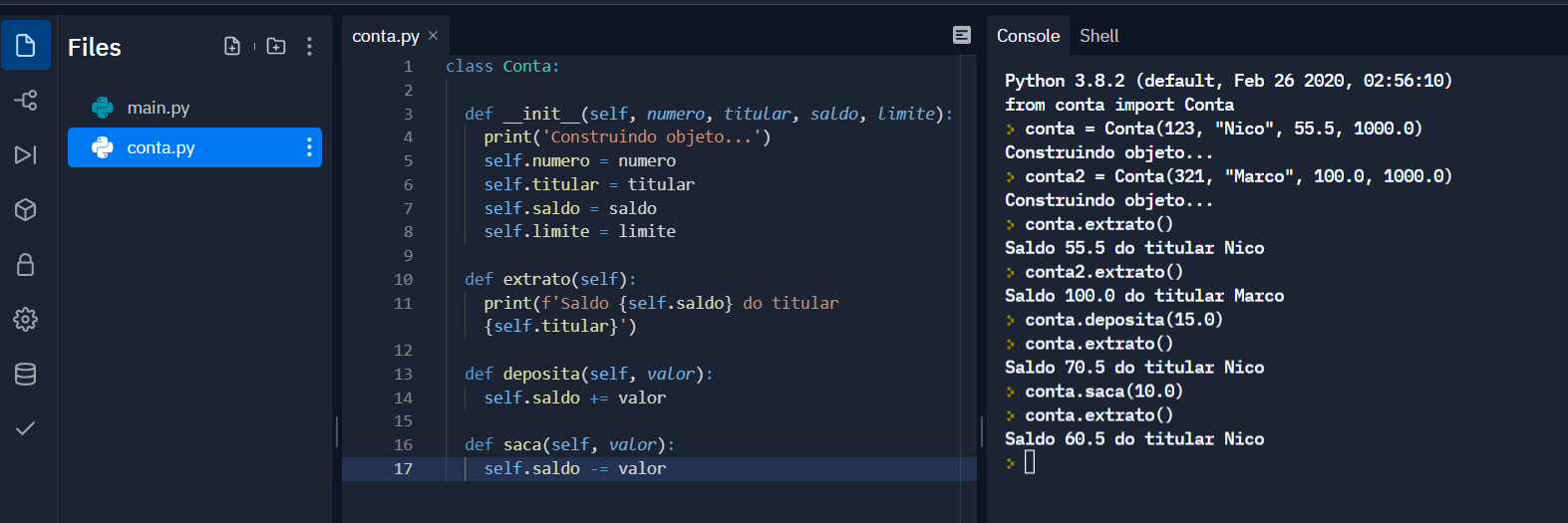 executando arquivo conta no python console