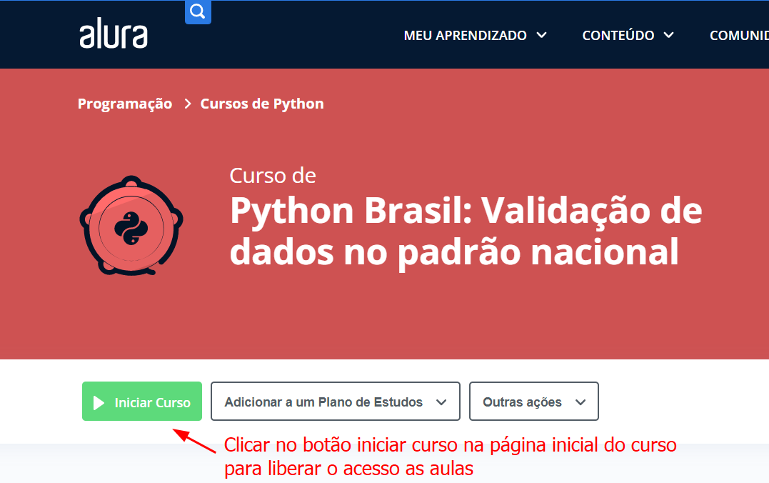 Página inicial do curso Python Brasil