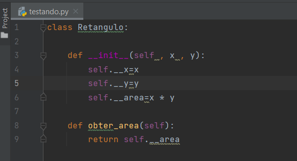 arquivo testando.py com o código da classe retangulo