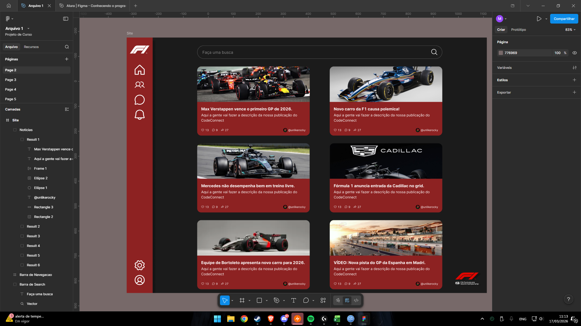 Transformei o projeto em um mini Portal de noticias de Formula 1