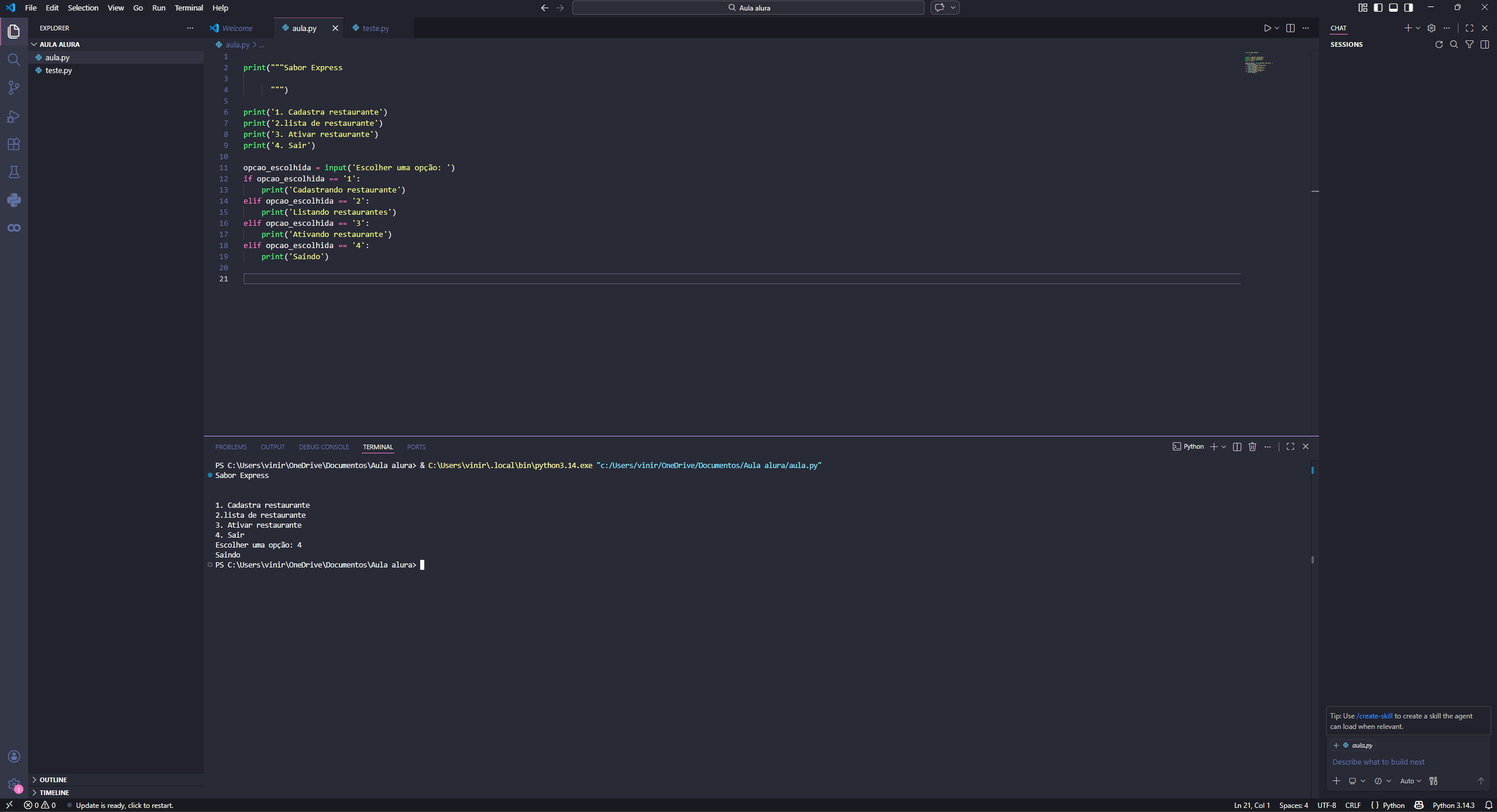 Coloquei com que cada opção gerasse uma resposta personalizada