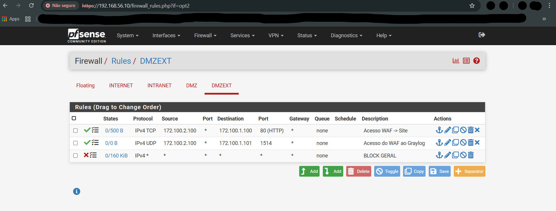 Firewall > Rules > DMZEXT