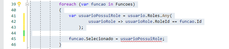 Erro Cannot implicitly convert type 'bool' to 'string' - UsuarioEditarFuncoesViewModel.cs