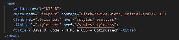 Imagem do head do meu HTML com os links para os css