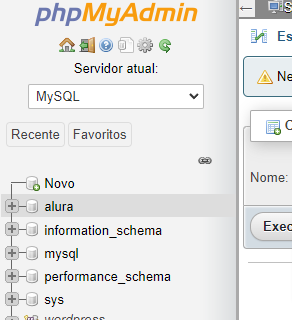 phpmyadmin - banco de dados alura