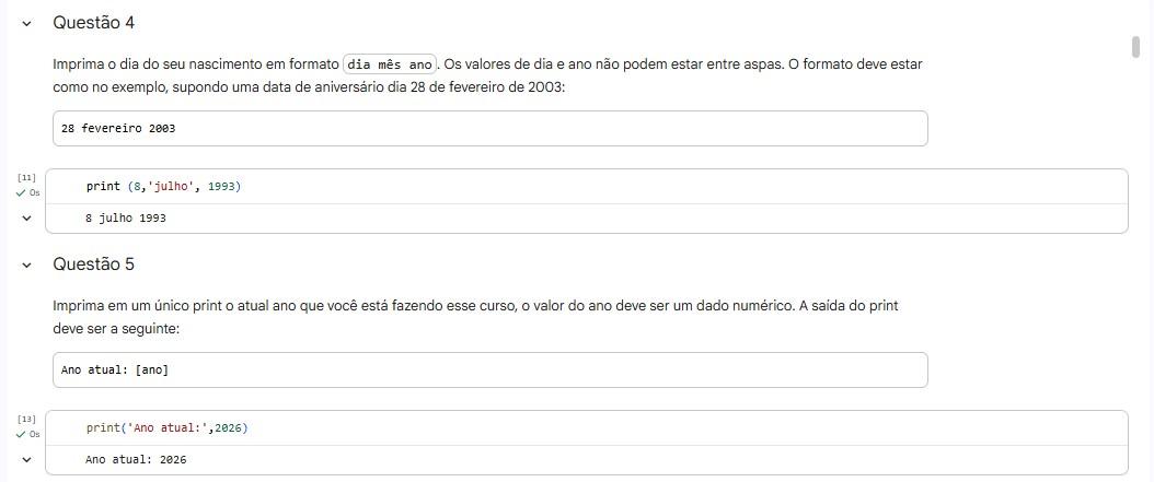 Questão 4 e 5 resolvidas no Notebook