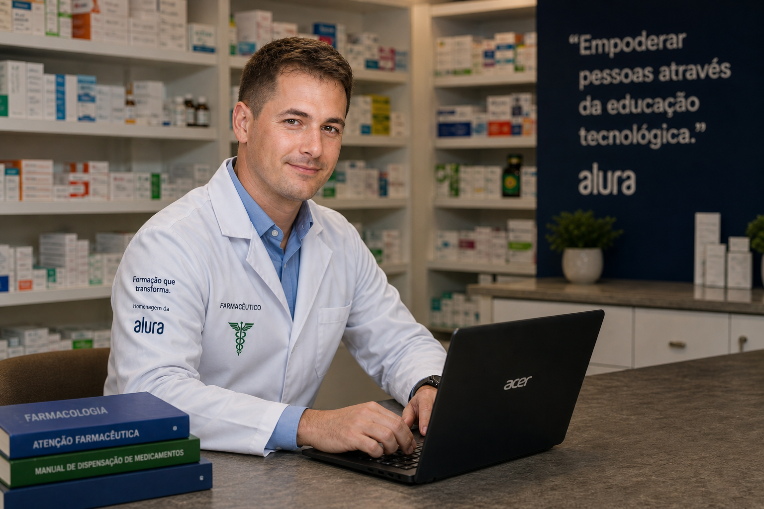 Farmacêutico editado em Chat GPT a partir de uma foto real