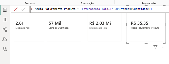 Imagem exibindo a medida Média de Faturamento por Produto