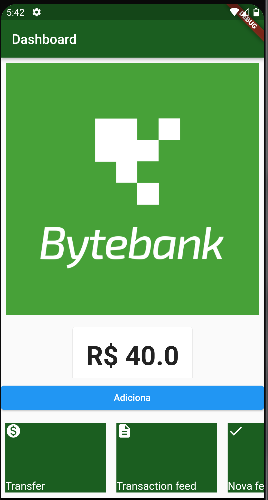 Dashboard Bytebank com o campo de saldo e botão adicionar