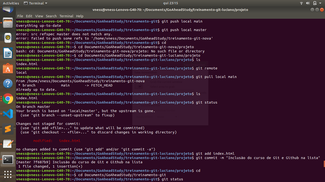 Error: Src Refspec Main Does Not Match Any. Error: Failed To Push Some Refs  To '/Home/Vness/Documents/Goaheadstudy/Treinamento-Git-Nova' | Git E  Github: Controle E Compartilhe Seu Código | Alura - Cursos Online De  Tecnologia