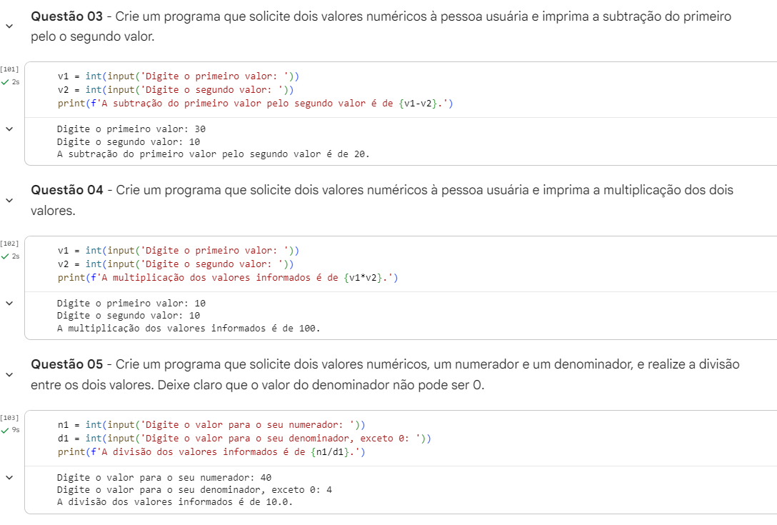 Q03, Q04 e Q05