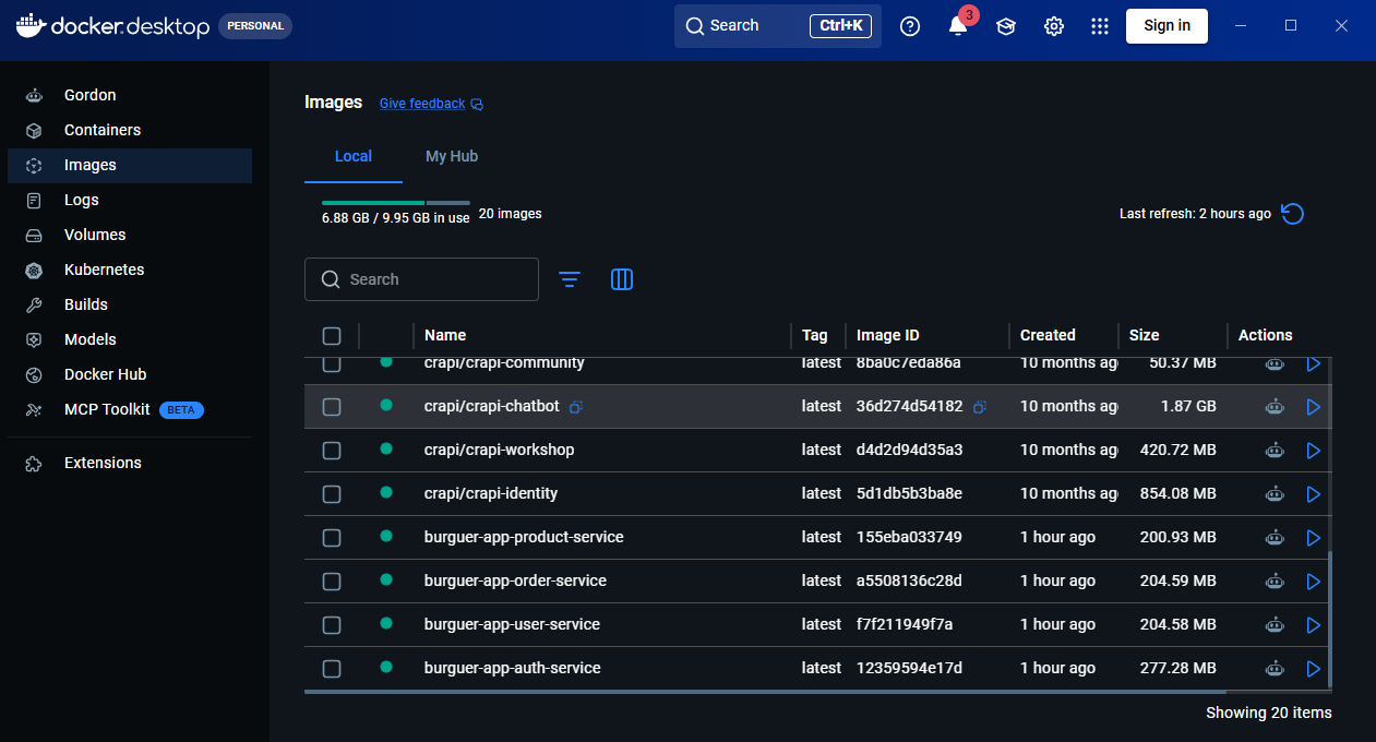 Imagens rodando no docker (as que começam com bugger-app