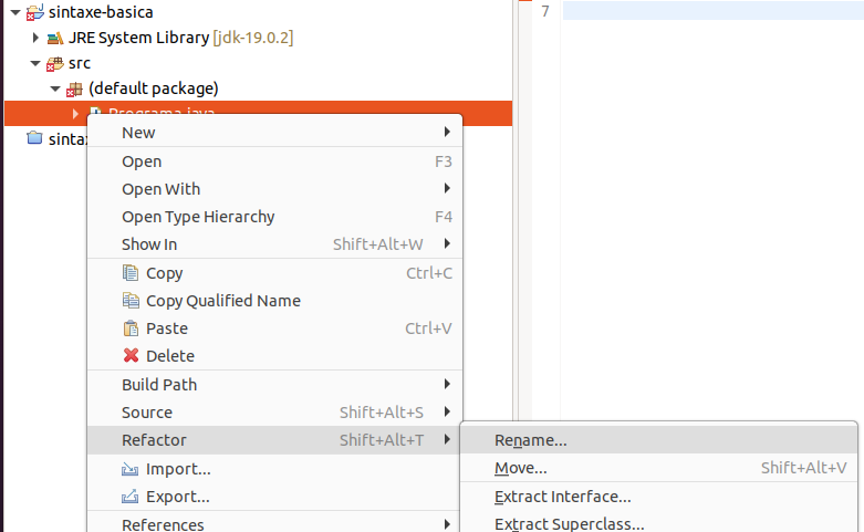 Renomear a classe com a opção de Refatoração na IDE Eclipse