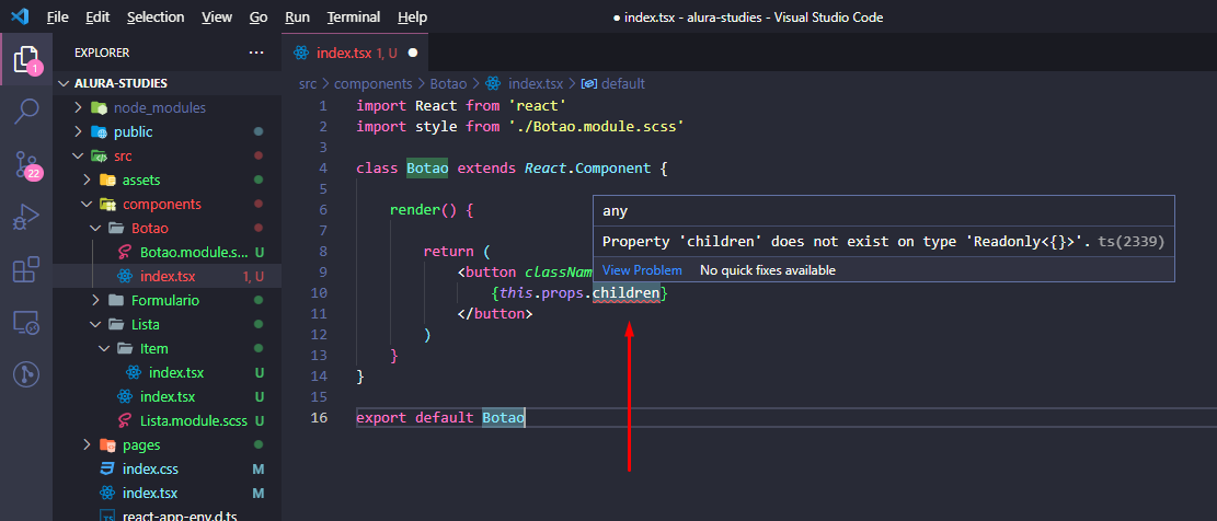 Erro props children no react com typescript versao 17