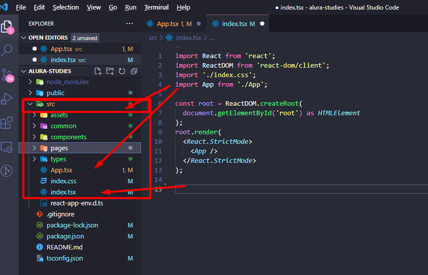 Print tela Visual Studio Code com componente index.tsx em react