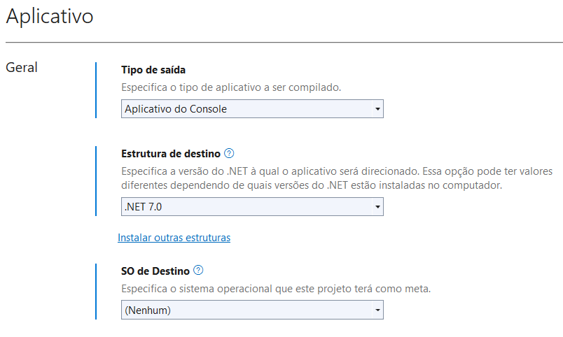 Estrutura de Destino .NET 7.0