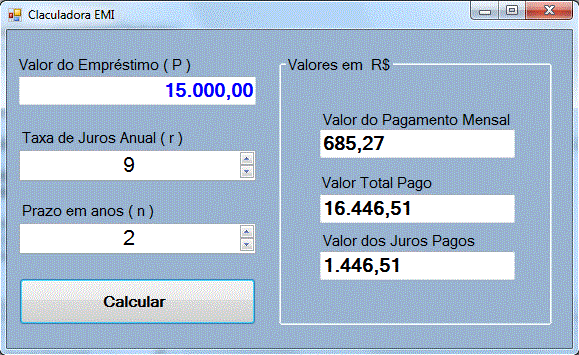 Calculadora de Empréstimos - EMI - Equated Monthly Installment