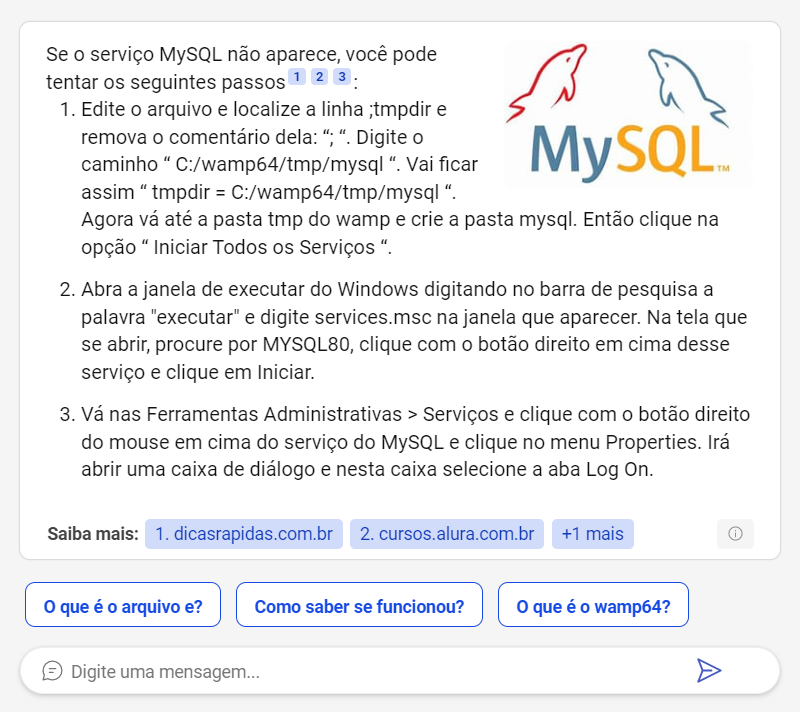 Serviço MySQL NÃO aparece