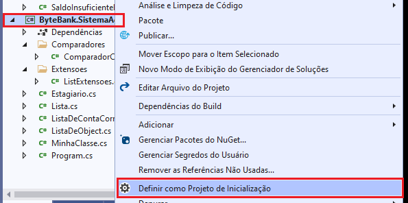 Definir como projeto de Inicialização