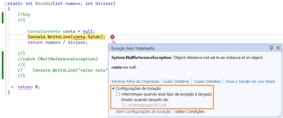 Configurações de Exceção 2