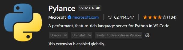 Extension Pylance v2023.6.40