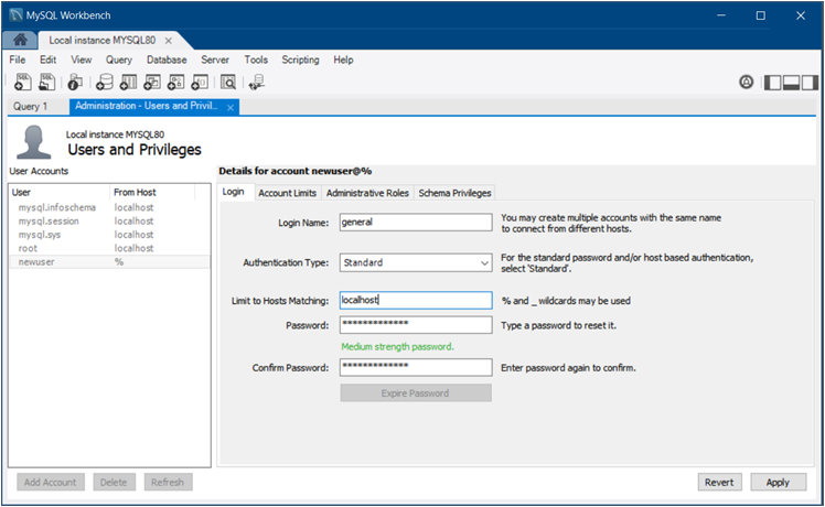 Figure 6.6 Navigator Administration: User And Privileges with Login Tab Open