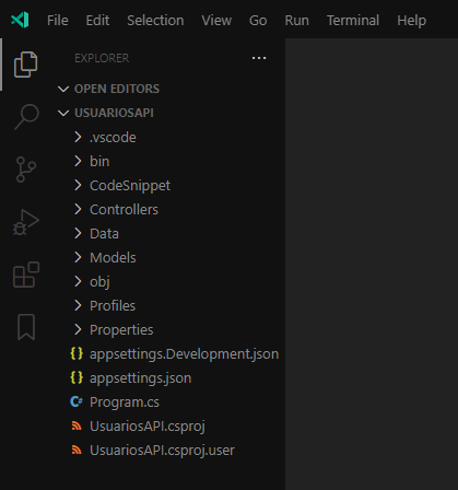 Tela do VSCode