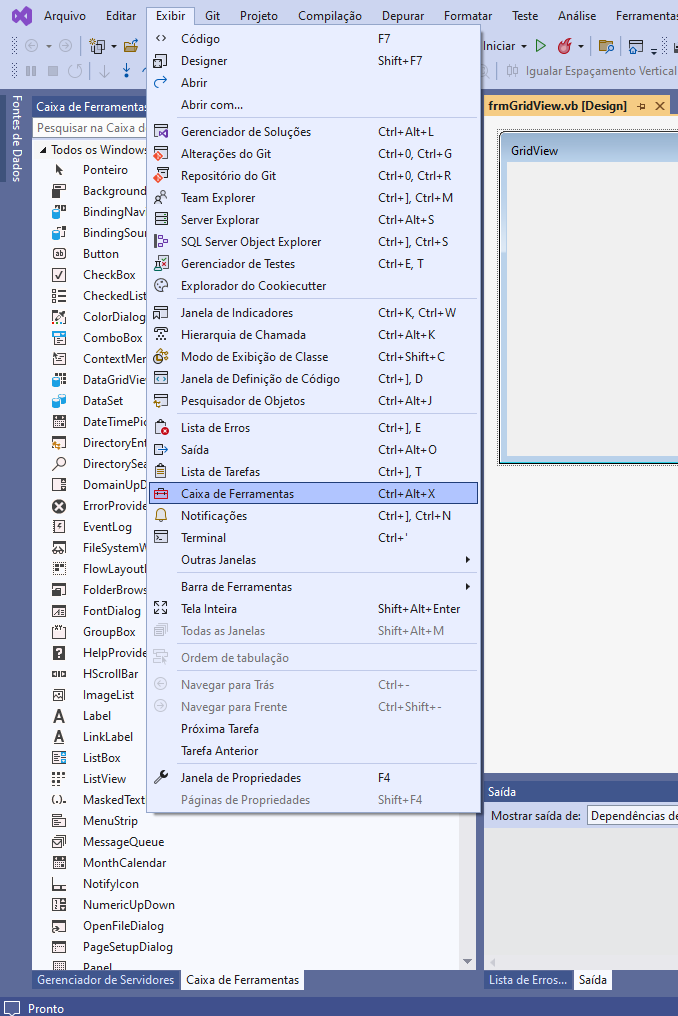 Caixa Ferramentas Visual Studio 2022