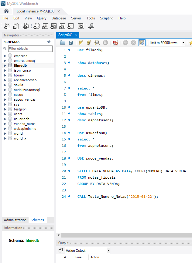 Minha tela do MySQL Workbench 