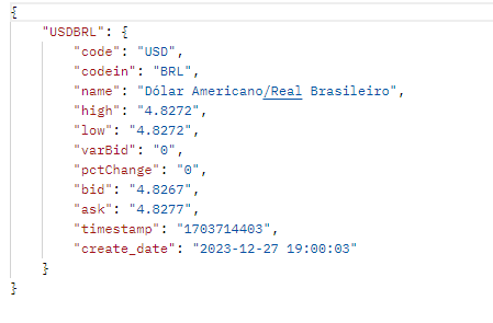 Json request cotação dolar-real