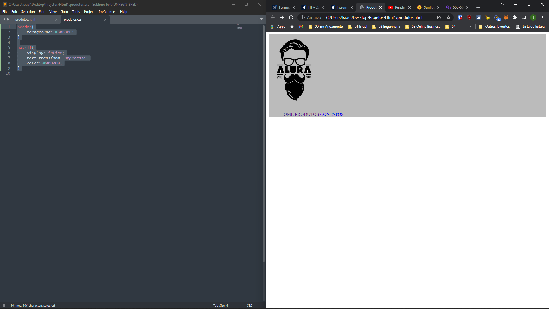 imagem mostrando que a cor dos itens da lista continuam azuis/roxos ao invés de preto