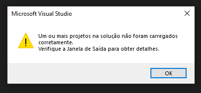 Erro ao tentar abrir a solução