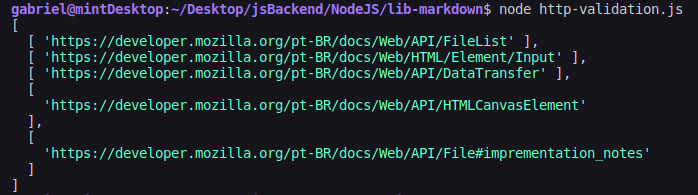 Retorno no console do node http-validation.js