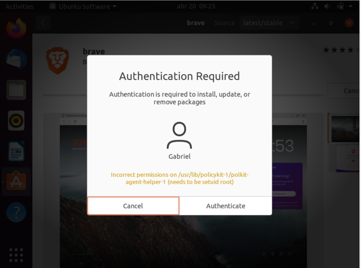 Erro de autenticação Ubuntu