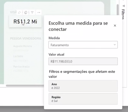 print de uma parte do power bi serviço que configura um storecard, destaca-se para os filtros mencionados onde o ano é 2022 e a região é a sul