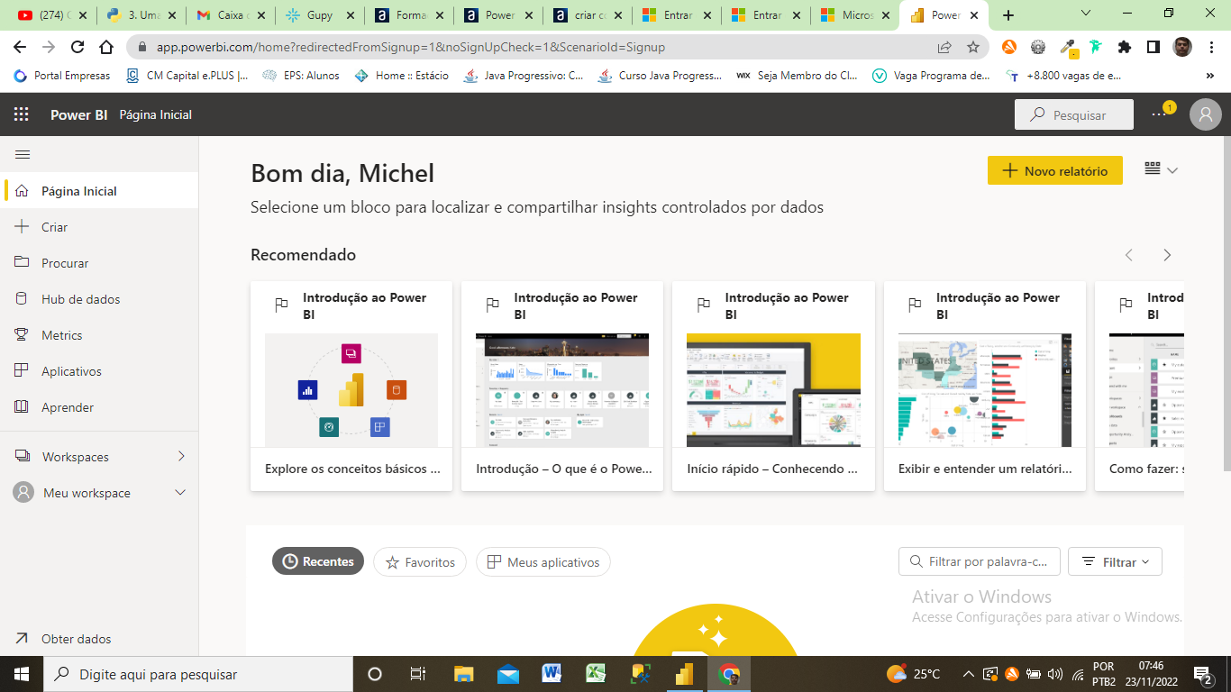 Logado no Power BI